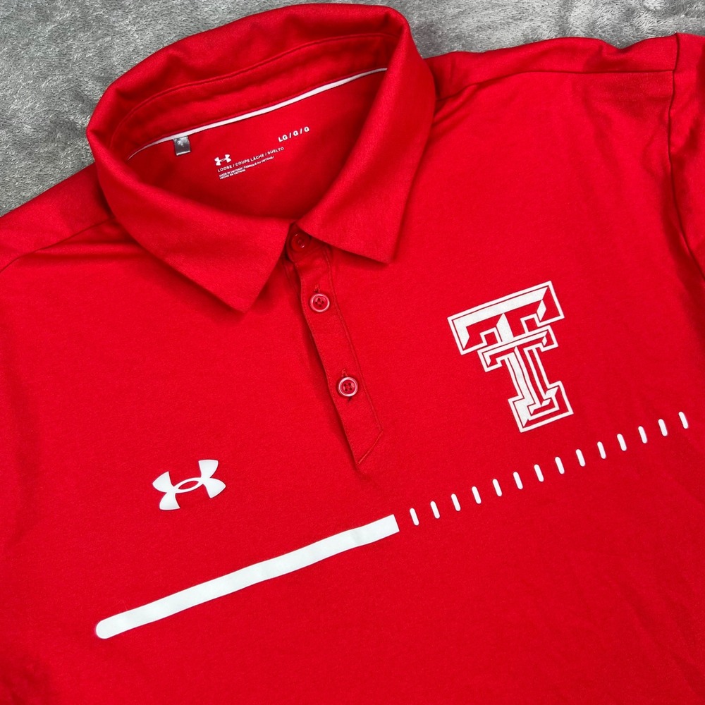 Under Armour Texas Tech Polo Shirt Mens Large Red Graphic‎ Performance NCAA Golf
